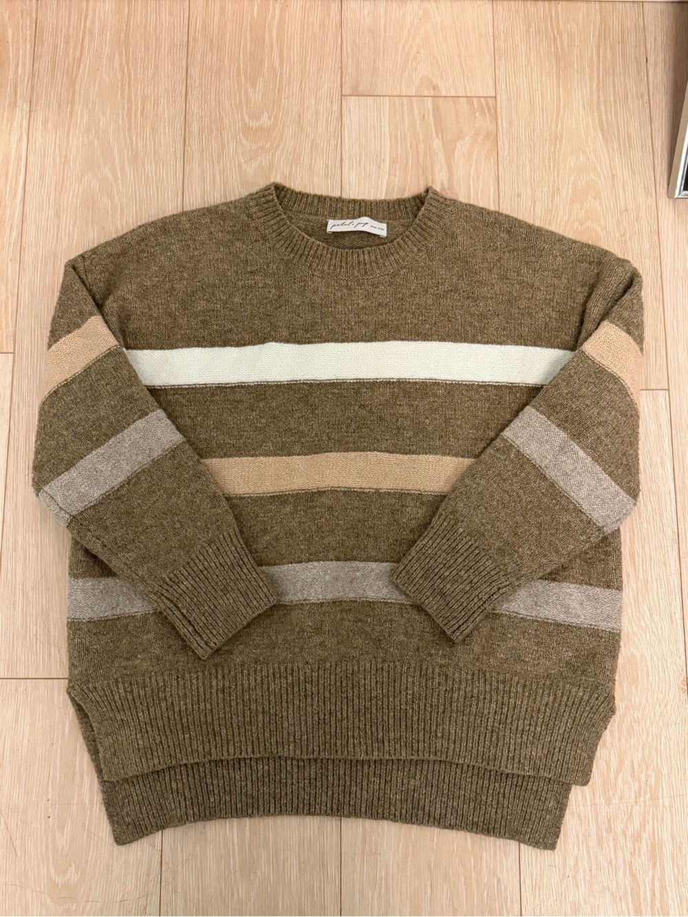 Anthropologie Olive Green Striped Crewneck Sweater